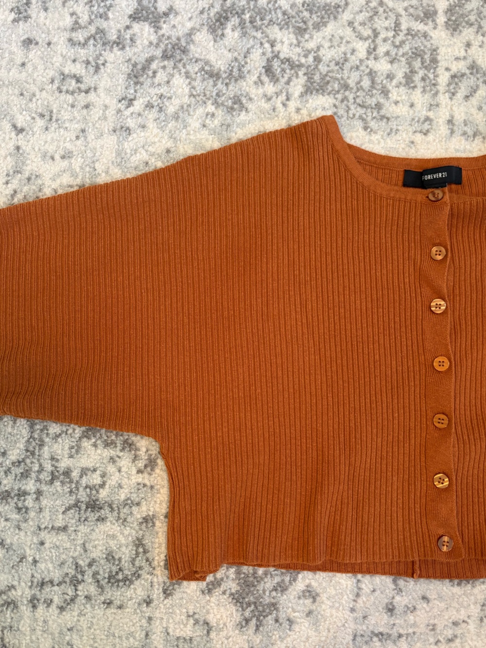 Rust Ribbed Button-Front Women’s Cardigan Sweater - Picture 3 of 5